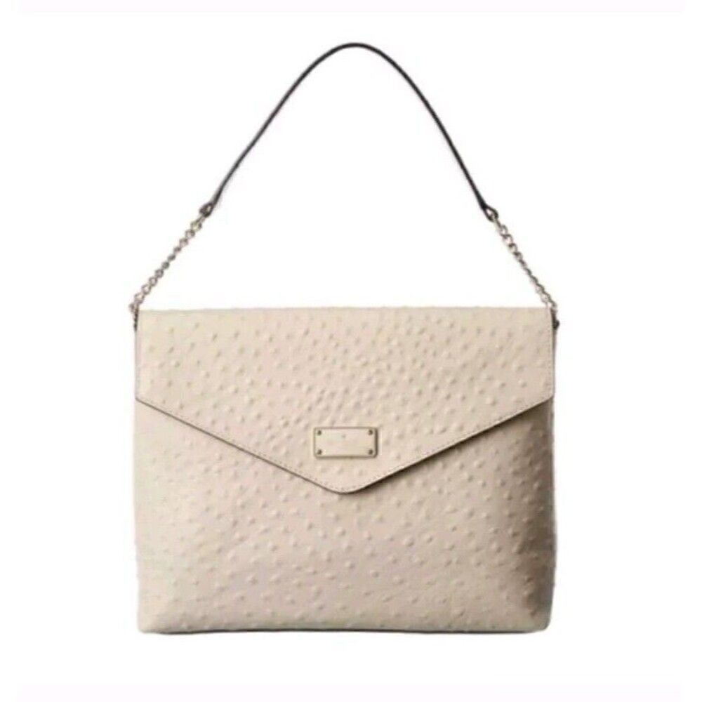 KATE SPADE A La Vita Leena Ostrich Embossed Leather Shoulder Bag Cream